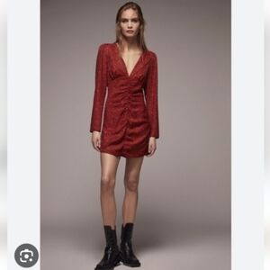 Zara Animal Print Red Ruched Dress